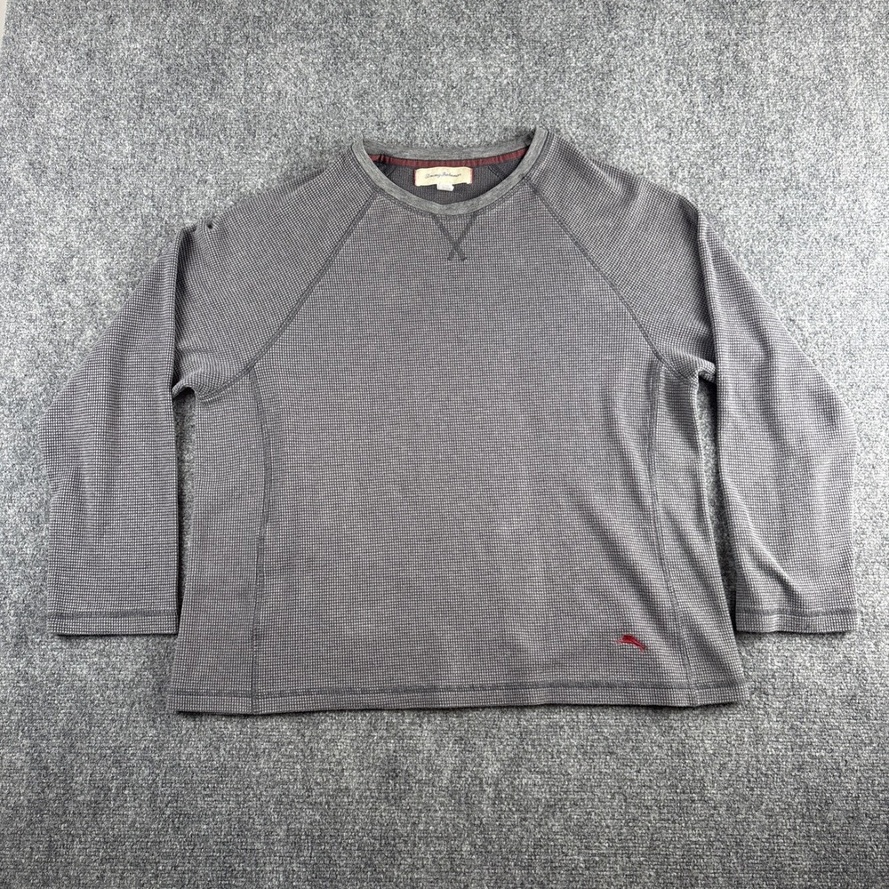 Tommy Bahama Men XL Waffle Knit Thermal Long Sleeve Shirt Gray Pullover Marlin